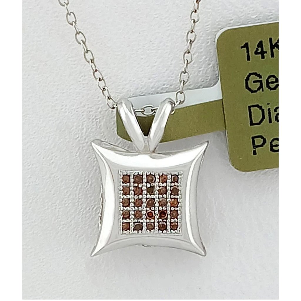 Genuine 0.20 Cts Yellow Diamond Pendant 14k White Gold